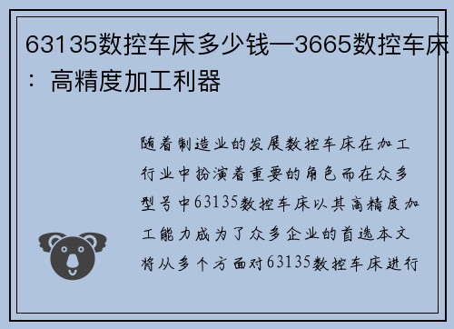 63135数控车床多少钱—3665数控车床：高精度加工利器