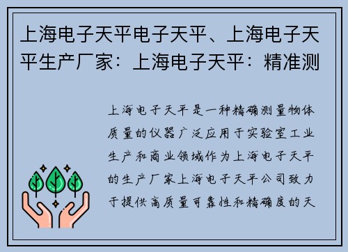 上海电子天平电子天平、上海电子天平生产厂家：上海电子天平：精准测量的首选